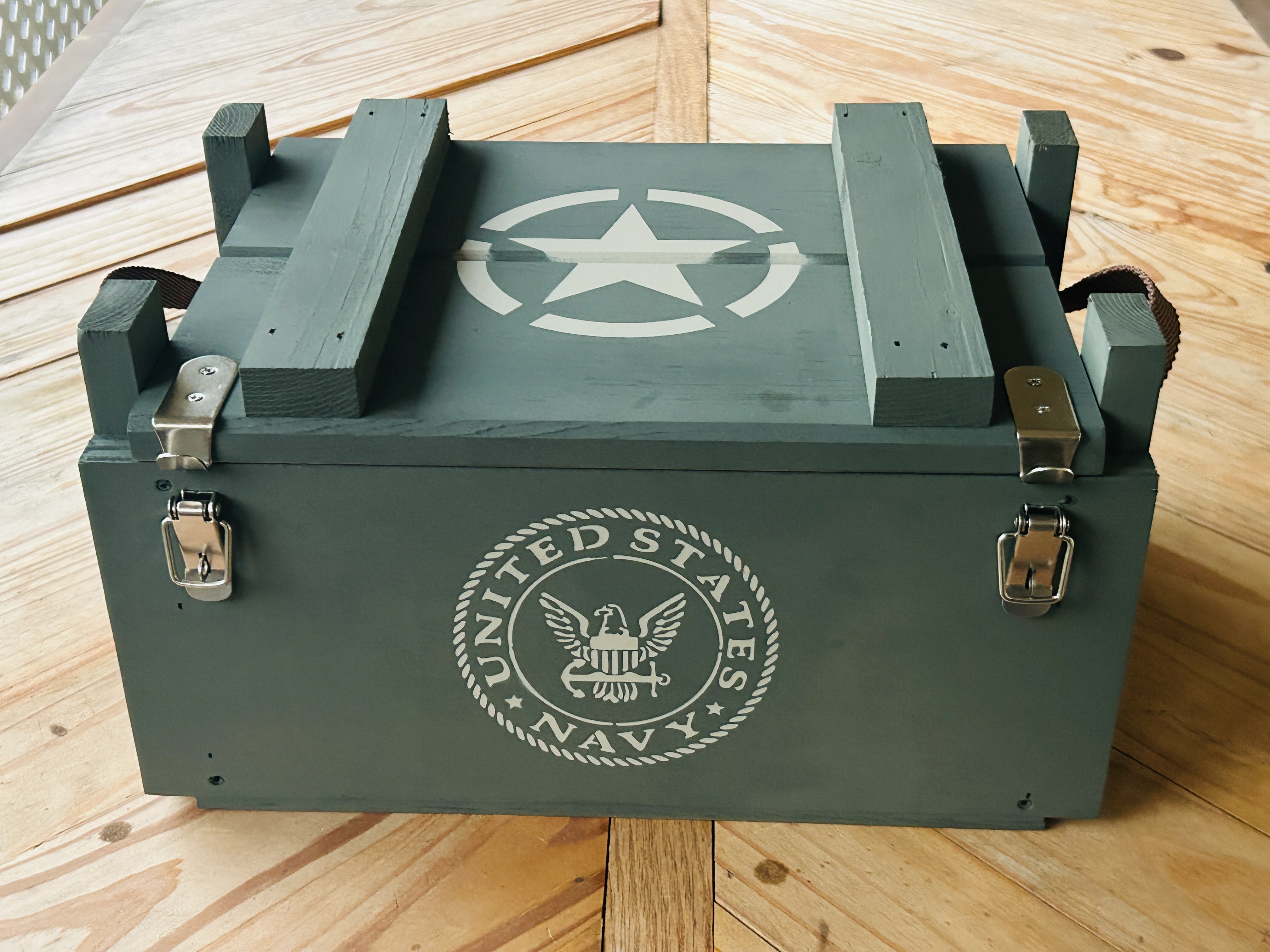 Navy keepsake crate closed front view