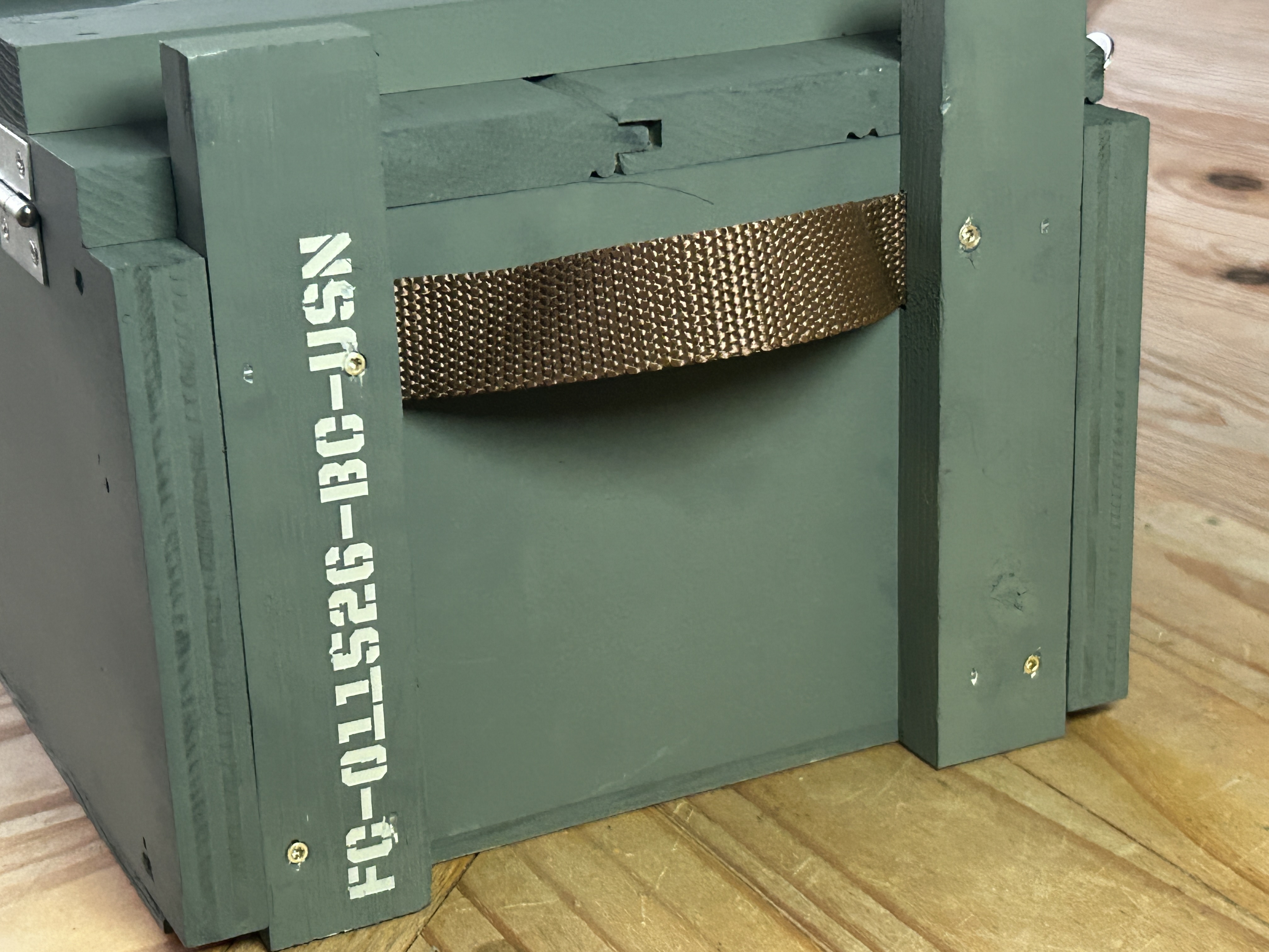 Navy keepsake crate side handle detail