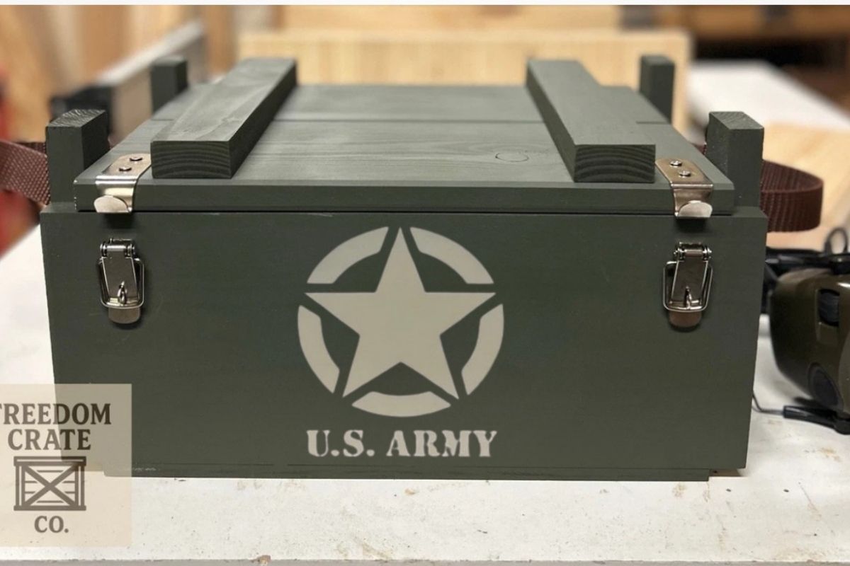 U.S. Army wooden keepsake crate handcrafted for retired soldiers